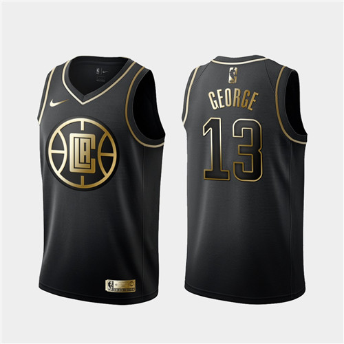 Men's Los Angeles Clippers #13 Paul George Black NBA 2019 Golden Edition Stitched Jersey